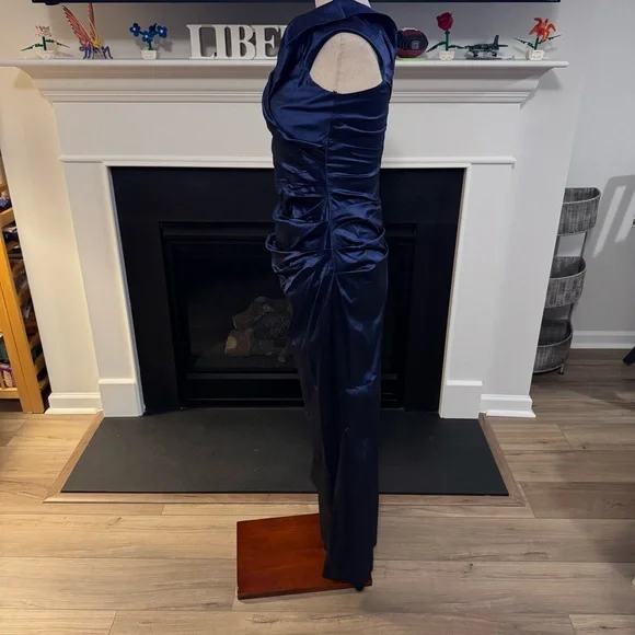 Rickie Freeman for Teri Jon Navy Ruched Evening Gown – Vintage Y2K – Size 6 - Picture 4 of 12